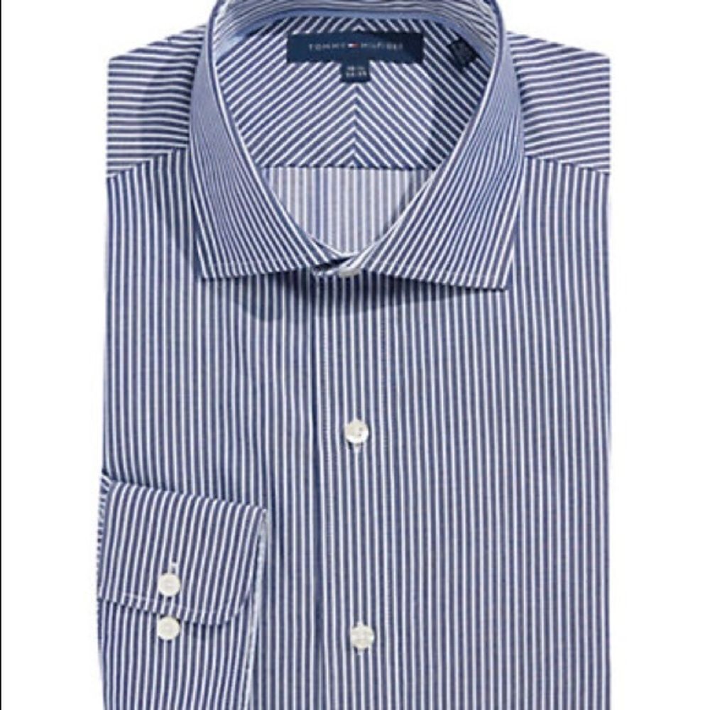 Tommy Hilfiger Striped Non-Iron Dress Shirt-BLUE-15.5-34/35